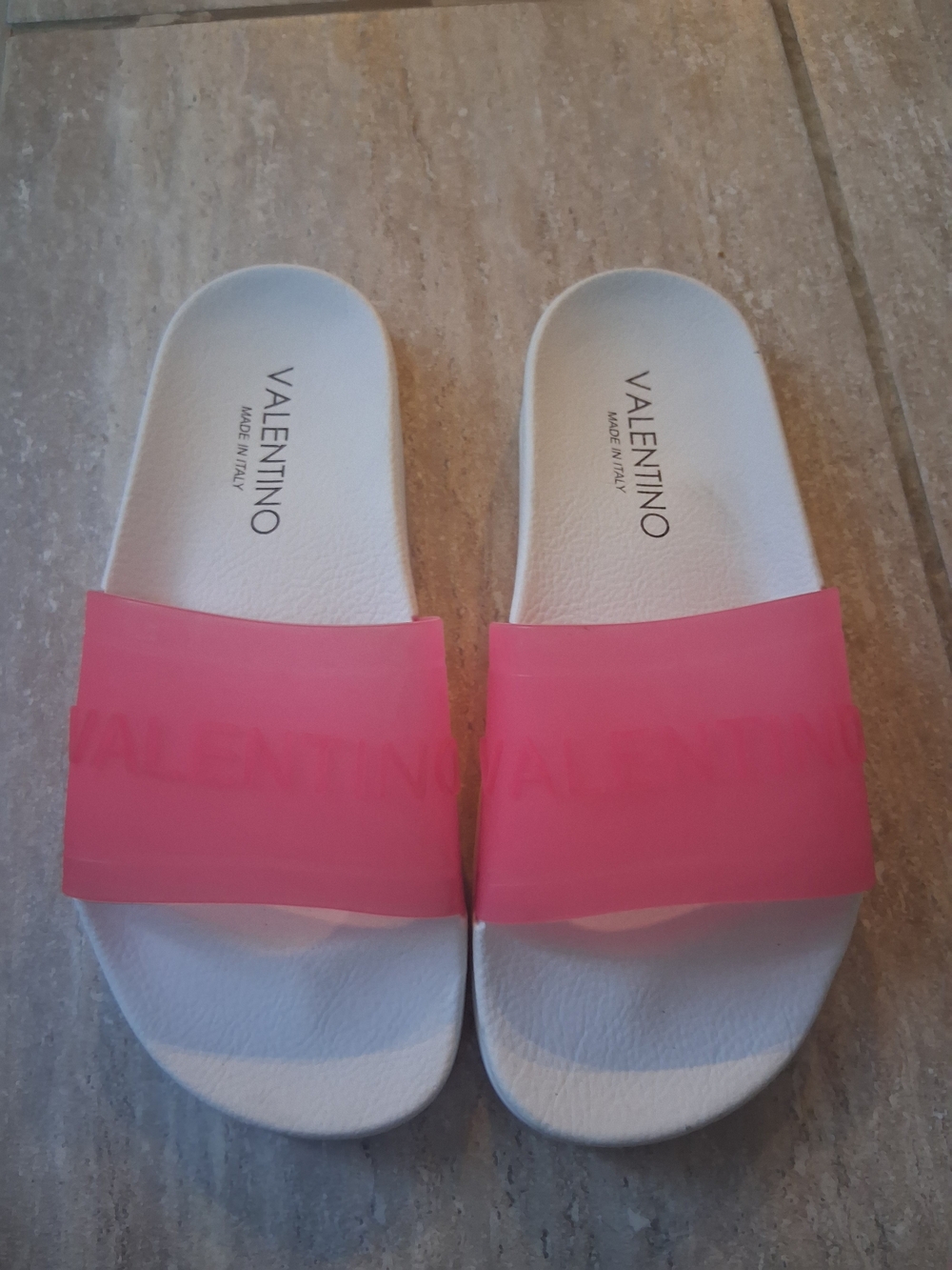 Valentino Womens Pink Embossed Rubber Slides Sz 38 Italy